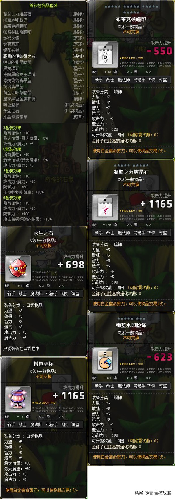 冒险岛现阶段主流装备搭配，看看你的装备做到哪个阶段了？