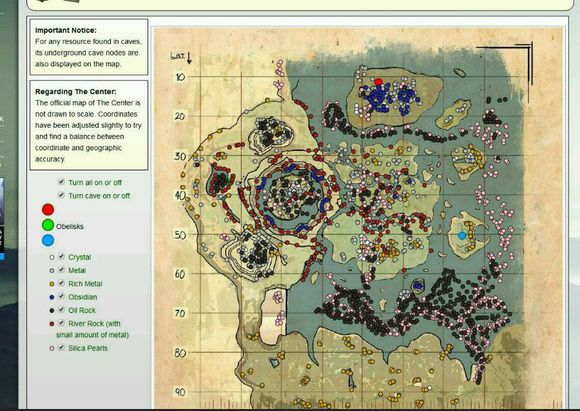 《方舟：生存进化》中心岛资源分布图