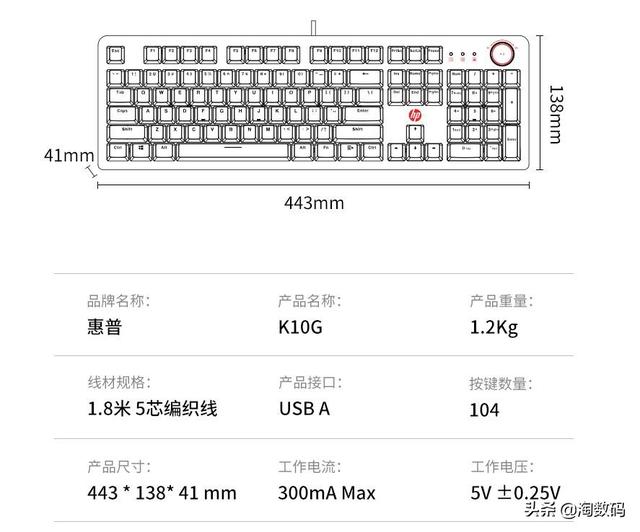 139元到手，104键黑红青茶四轴可选，HP惠普推K10G电竞机械键盘