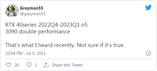 RTX 40显卡爆料 5nm工艺 性能较RTX 3090翻倍