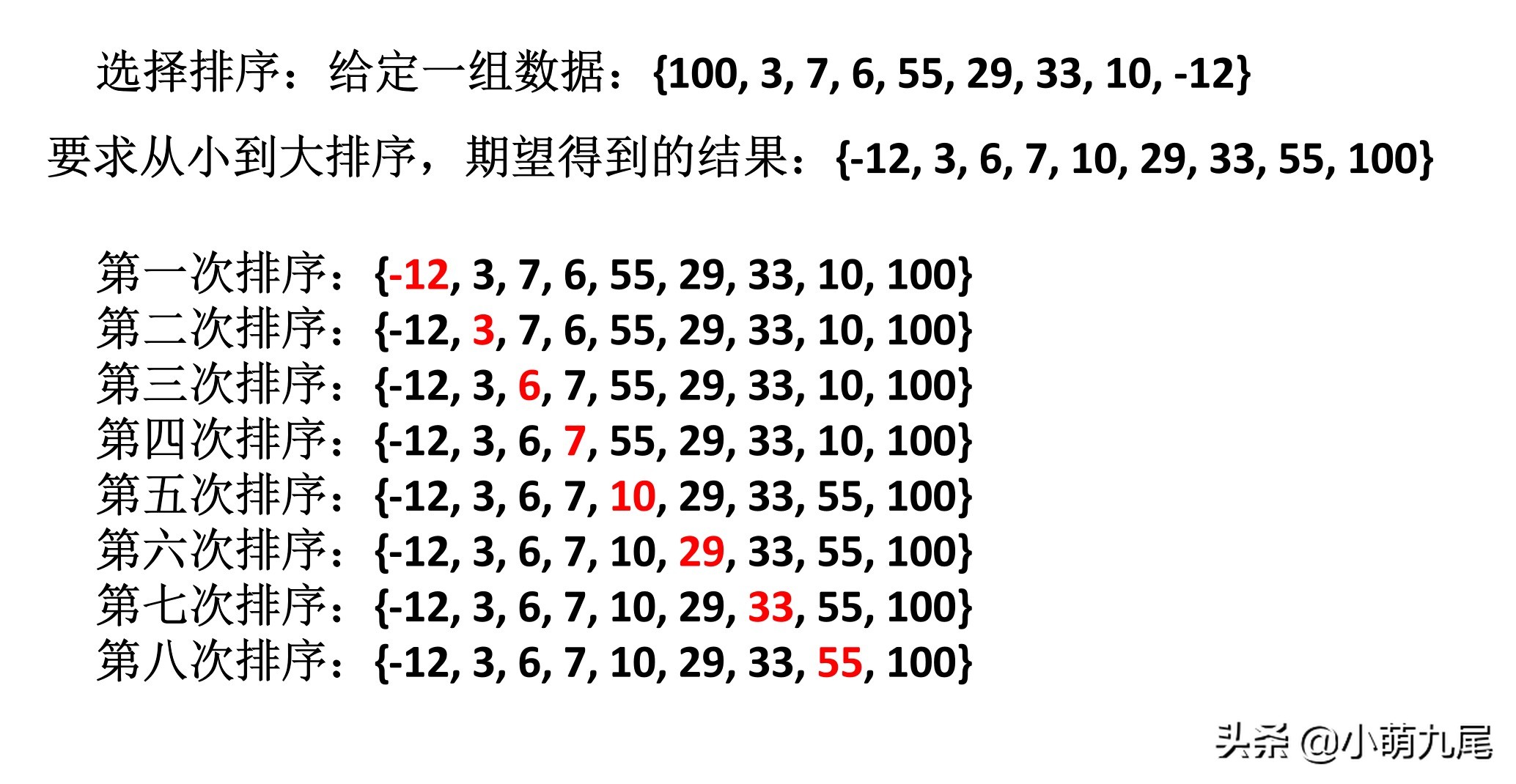 用C语言实现选择排序，这是一种最为直观的排序算法