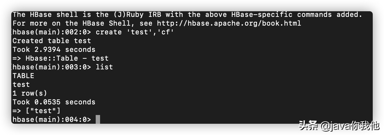 docker安装Hbase以及命令行和api的crud操作