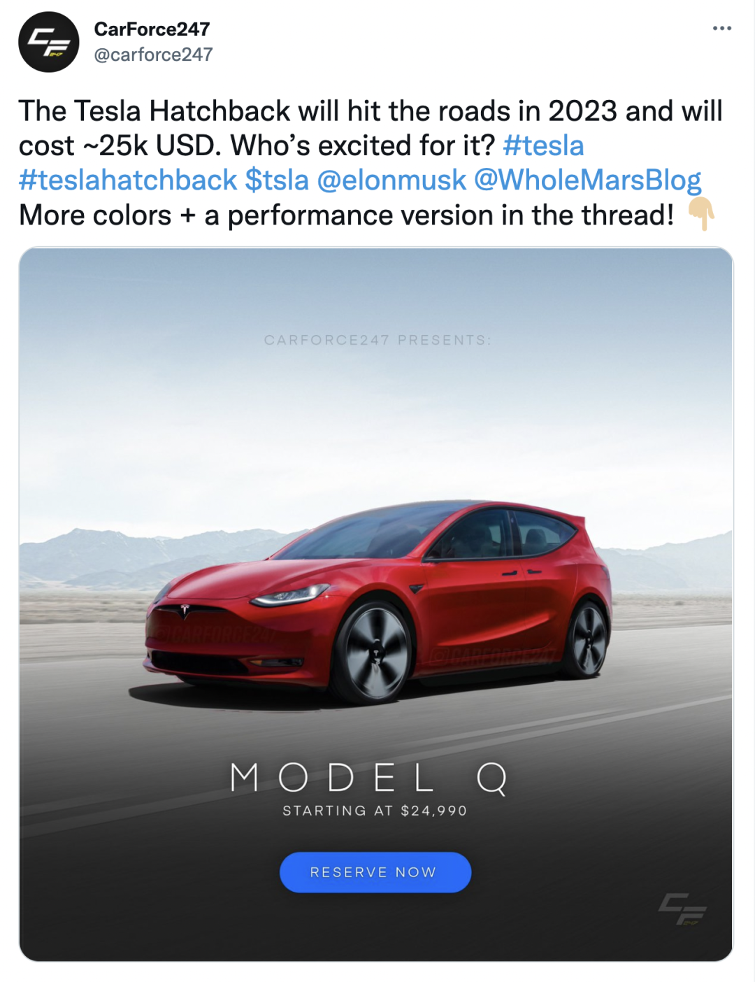 特斯拉新车Model Q曝光，或2.5万美元起售