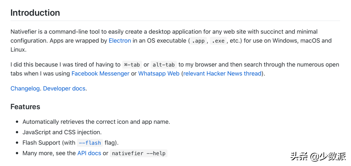 无需安装，只用一行代码将网页打包成桌面 app