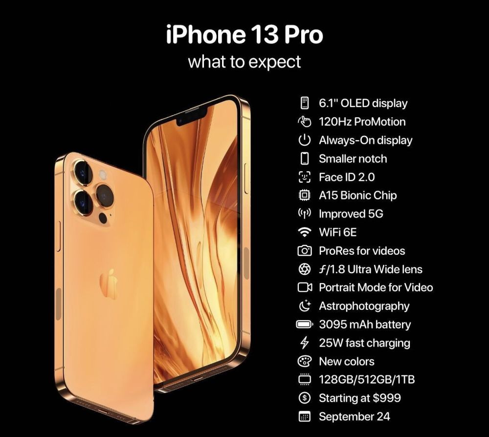 苹果2021年秋季发布会9月15日举办 iPhone13全系详细配置流出 最顶配售价或超1.4万元