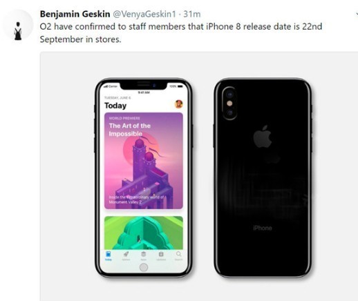 喜大普奔 苹果iPhone8将于9月22日开售
