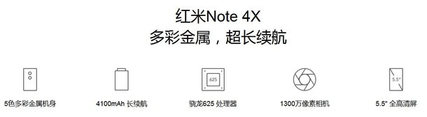 红米Note 4X参数公布：高通骁龙625+4100mAh电池