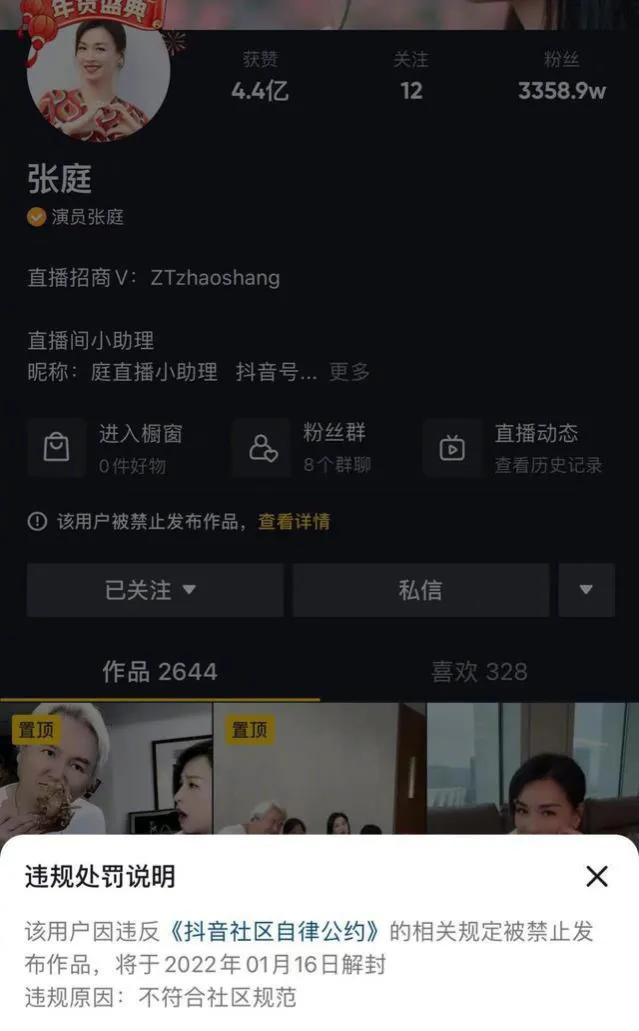 TST庭秘密实控人张庭的抖音账号被暂封，微博被禁言