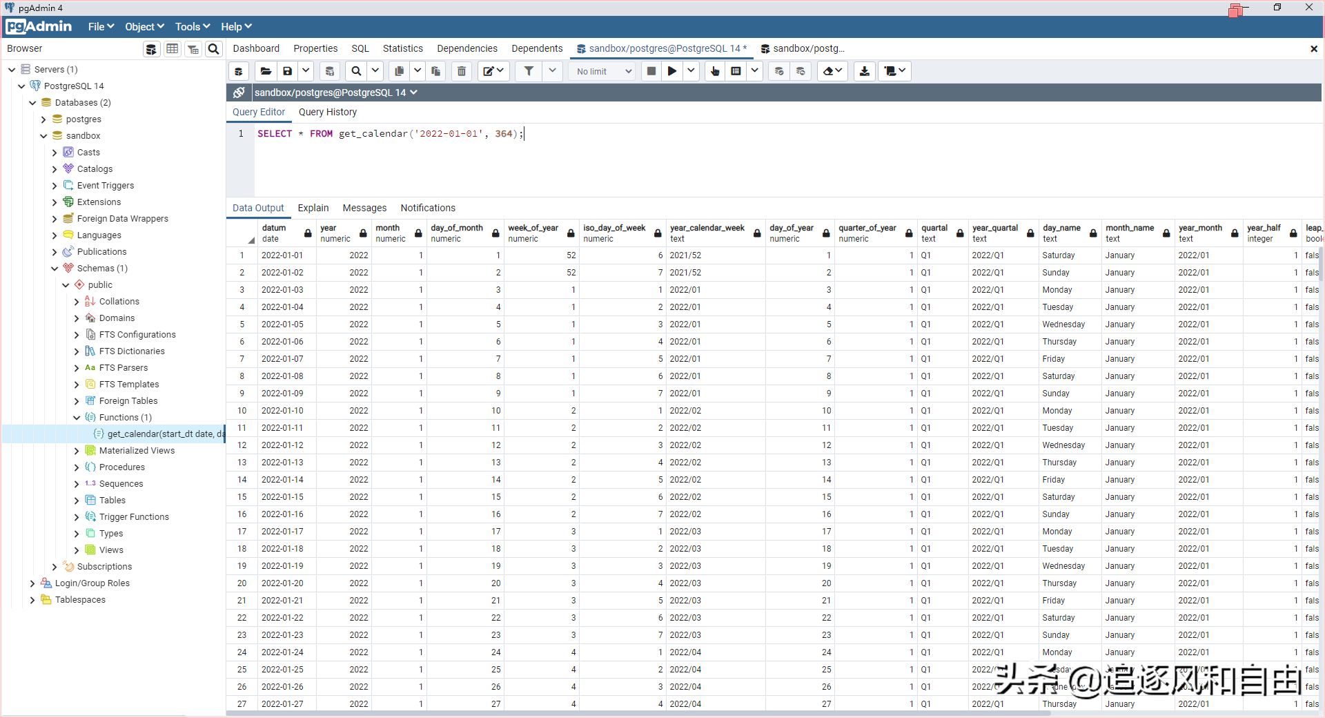 用PostgreSQL生成日历表（Calendar Table）