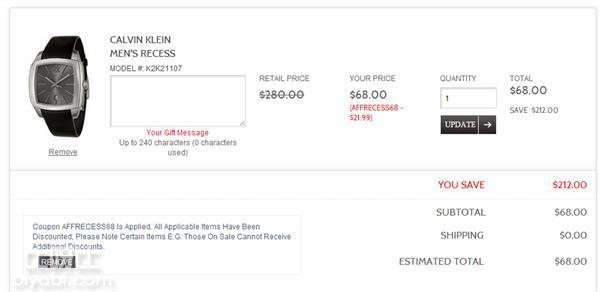 比呀比： CALVIN KLEIN 卡尔文·克莱恩 男式时尚腕表 K2K21107 $68