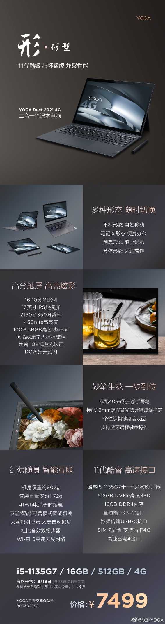 7499元起！联想 YOGA Duet 二合一笔记本开售