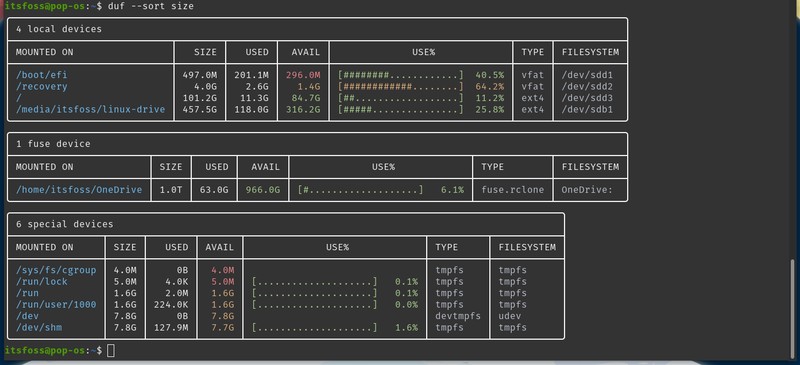 使用 duf 终端工具检查你的磁盘使用情况